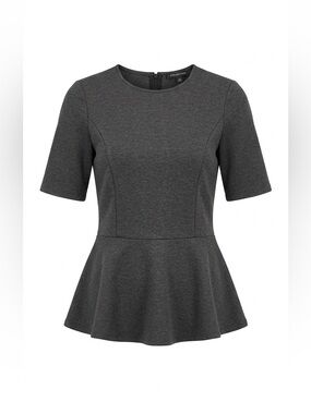 Pink Tartan Charcoal Grey Short Sleeve Peplum Knit Top - Size XS